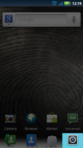 Home screen with Applications menu