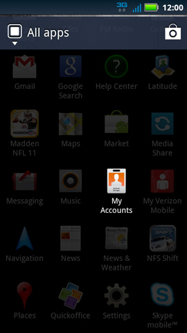 App menu, My Accounts