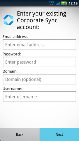 Enter Corporate Sync account
