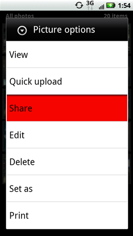 Picture options with Share