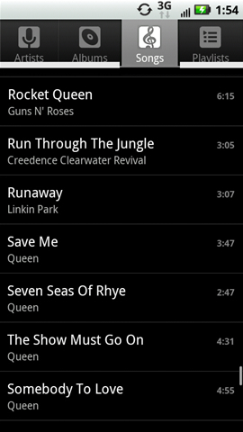 Songs tab with available songs