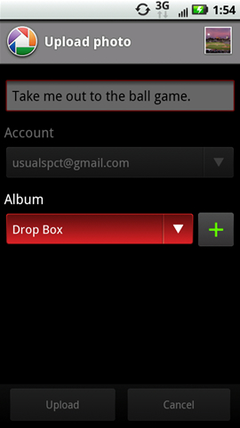 Upload photo with Album drop down menu