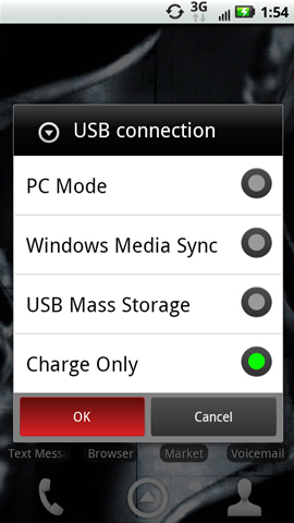 USB Connection with available options