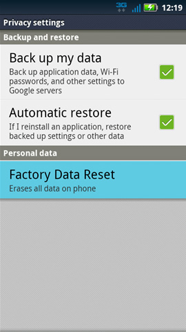 Factory data reset