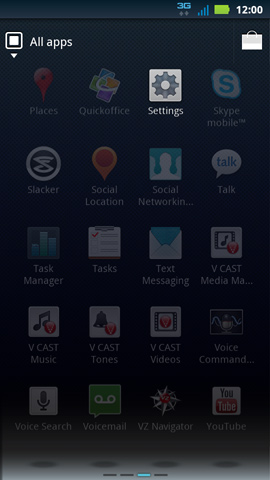 Applications menu with Settings