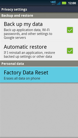 Factory data reset