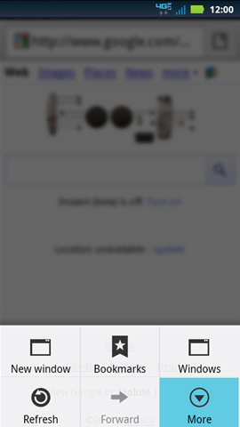 Browser menu, More