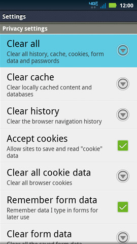 Settings, Clear all