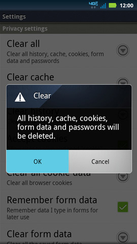 Clear confirmation, OK