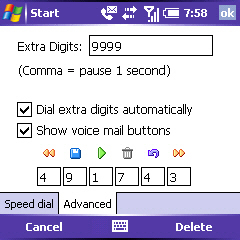 Image of Advanced Speed Dial options screen