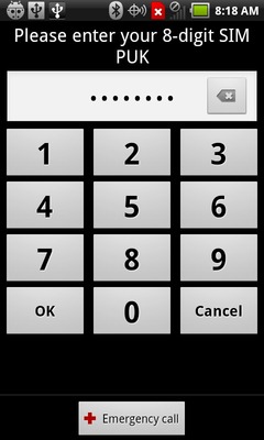 Enter the PUK code then select OK