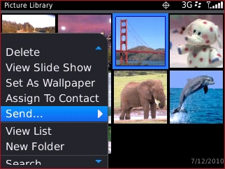 Pictures menu with Send