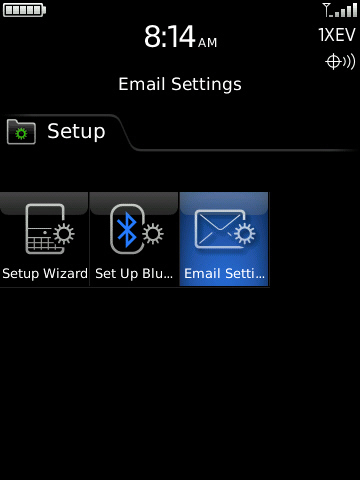 Setup screen with Email Settings highlighted