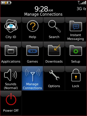 Applications screen with Manage Connections highlighted