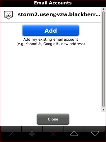 Email accounts screen with Add highlighted
