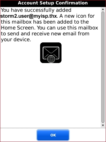 Account Setup Confirmation screen