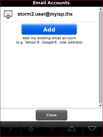 Email accounts screen with Add highlighted