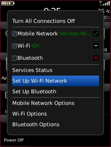 Manage Connections screen with Set up Wi-Fi Network highlighted