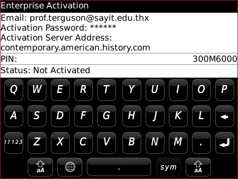 Enterprise Activation screen