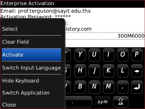 Enterprise Activation screen with Activate highlighted