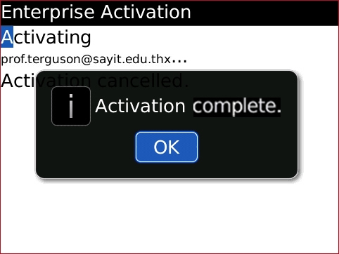 Enterprise Activation screen with OK highlighted