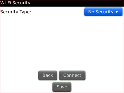 Wi-Fi Security screen with Security Type