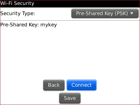 Wi-Fi Security screen with Connect