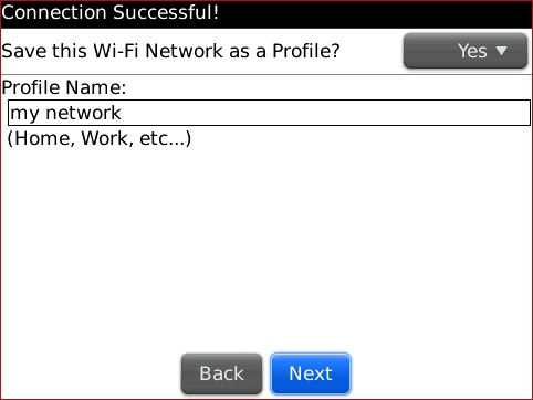 Connection Successful screen