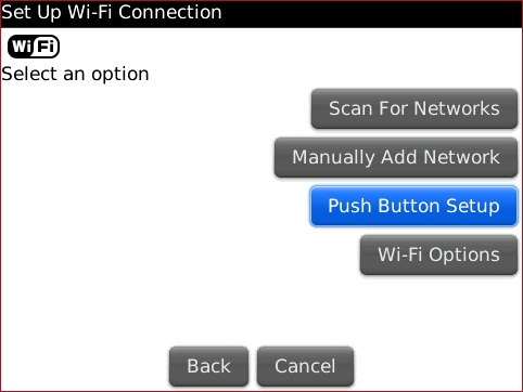 Set Up Wi-Fi Connection screen with Push Button Setup