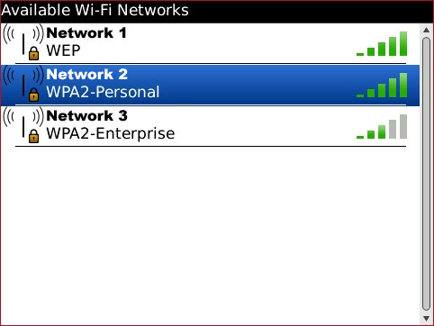 Available Wi-Fi Networks screen