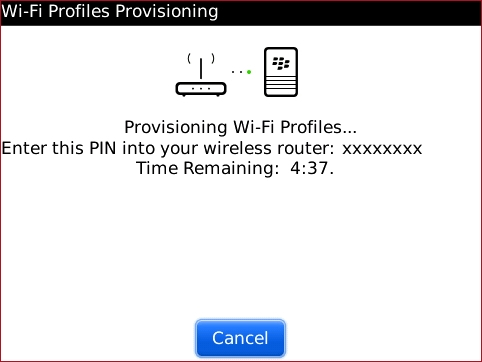 Wi-Fi Profile Provisioning screen with generated PIN