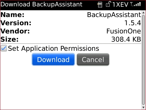 Download screen with Set Application Permissions and Download