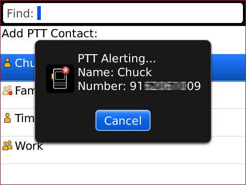 PTT Alerting screen