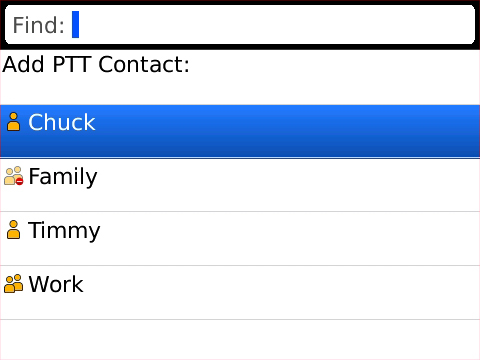 PTT Contacts screen