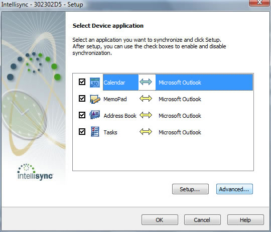 Select Device application screen with Advanced