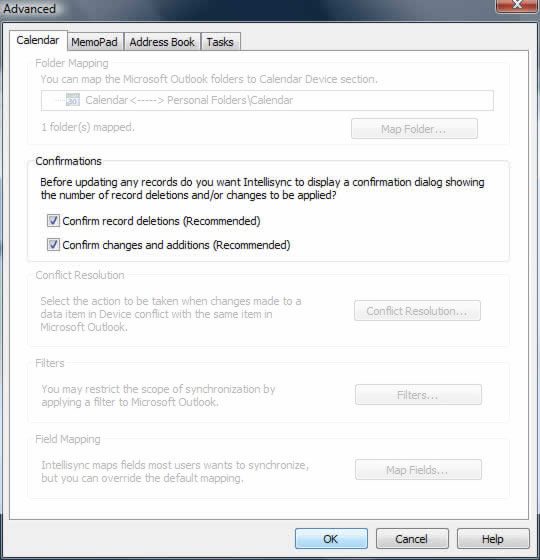 Advanced settings with Confirmation options