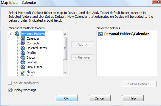 Map folder screen with OK