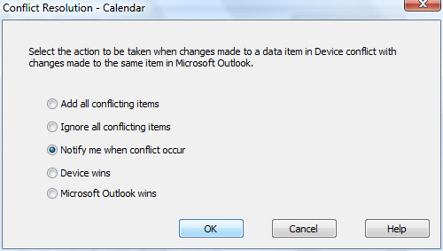 Conflict Resolution screen