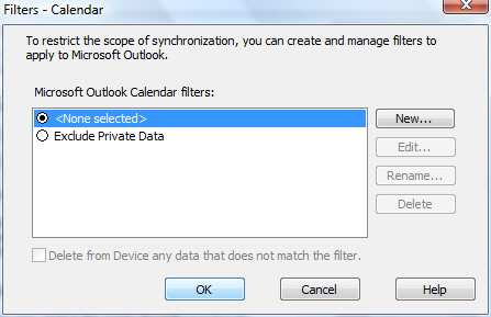 Filters screen with OK