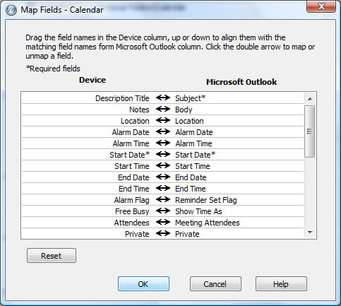 Map Fields screen with OK
