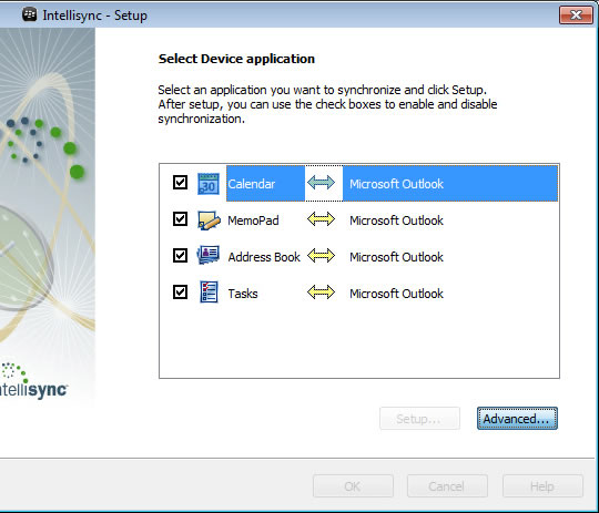 Select Device application screen with Advanced