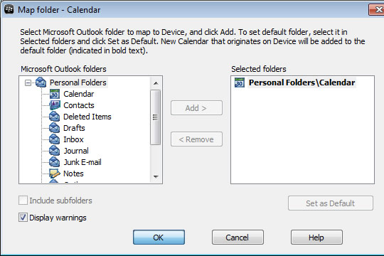 Map folder screen with OK