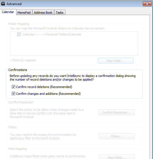 Advanced settings with Confirmation options