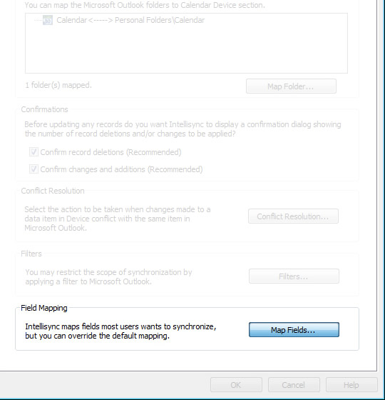 Advanced settings screen with Map Fields