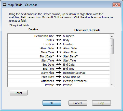 Map Fields screen with OK