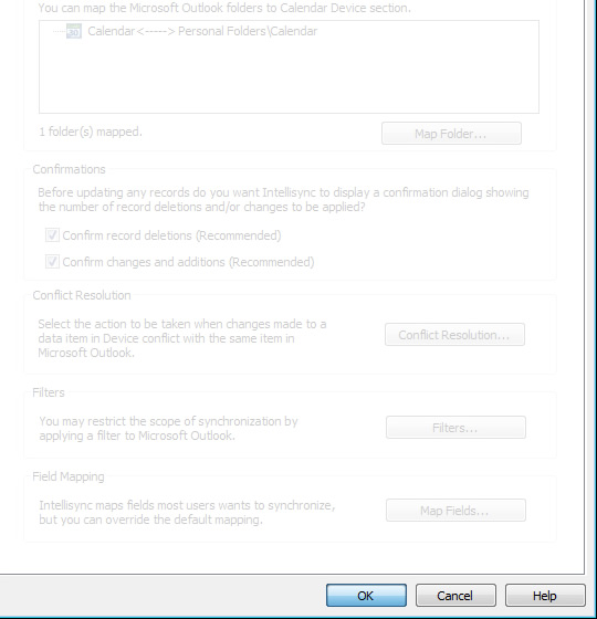 Advanced settings screen with OK