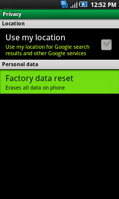 Factory data reset