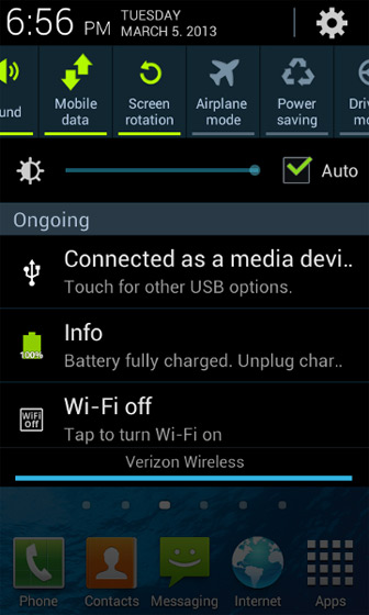 Home screen with status bar