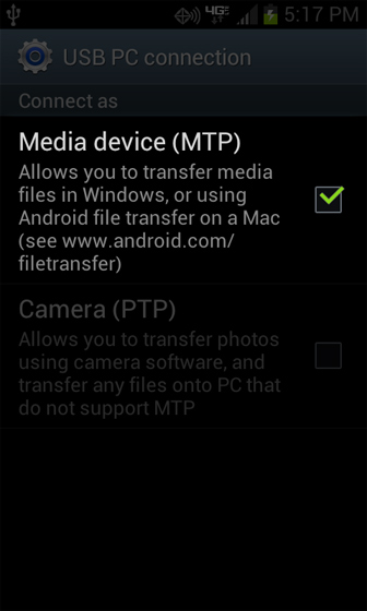 Music select Media device (MTP)