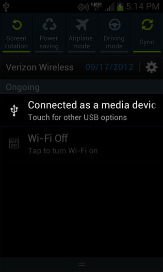 Notifcations screen select Connected as a media device